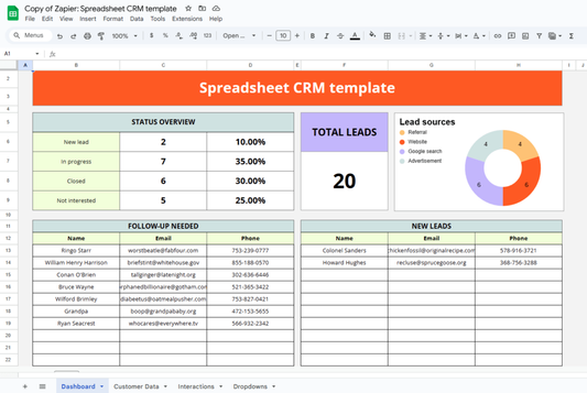 CRM simplificat în Excel